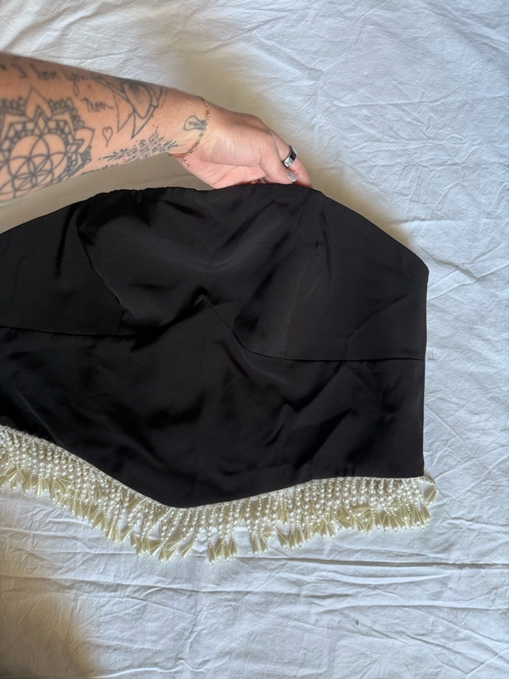 Forever 21 Black Strapless Crop Top with Pearl Beaded Fringe Size 2X - Picture 8 of 11